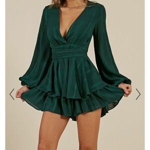 Hello Molly|Plaid Green Ruffle Bottom Romper|Zipper Back|Size S US Size AU 8